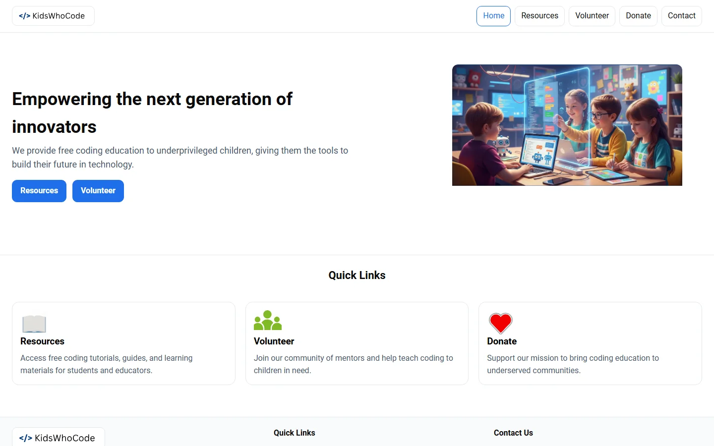 KidsWhoCode website homepage
